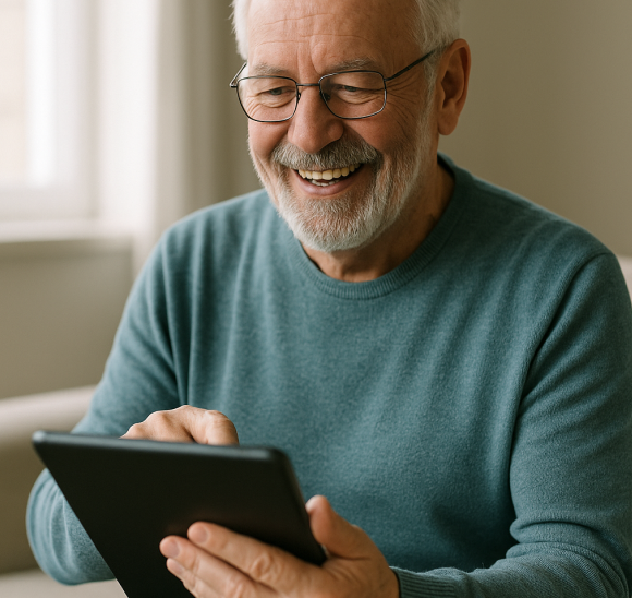Ældre person med tablet